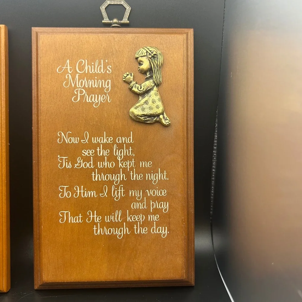 Vintage A Childs Morning and Evening Prayer Wood Wall Plaques Set of 2 Nursery